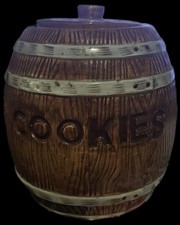 Oneida Barrel Cookie Jar Ceramic Wood Design  David C Brown Artist Hand Painted