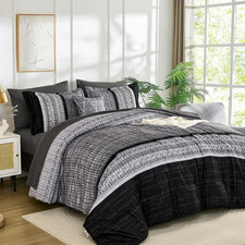 Black Comforter Set King Size, 8 Pieces Boho Striped Bed in a Bag S