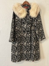 READ Vintage 1960s Womens M Tapestry Wool Swing Coat Real Fox Fur Collar