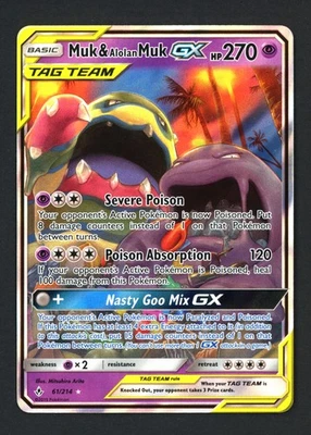 Muk & Alolan Muk GX 61/214 Holofoil SM - Unbroken Bonds Ultra Rare Pokemon TCG - Image 1 of 4