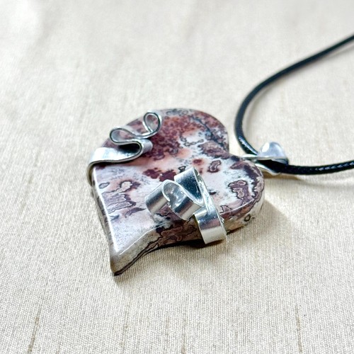 Chohua Coffee Bean Jasper Heart Necklace, Wire Wrapped Aluminum Pendant - 24" - Picture 3 of 7