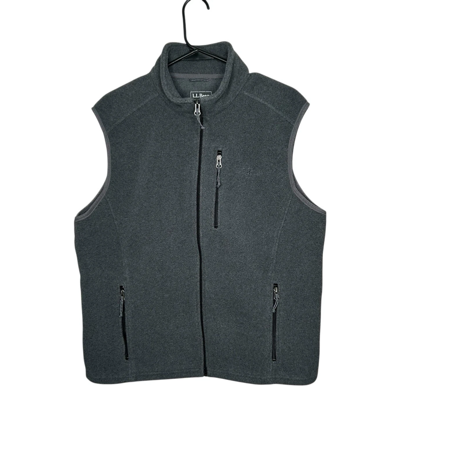 LL Bean Mens Grey Fleece Sleeveless Polartec 3 Zip Pocket Vest Large