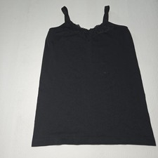 Women's Black Knit Camisole Tank Top Lace Trim Adjustable Strap Solid