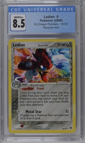 *POP 8* CGC 8.5 Ledian δ Delta Reverse Holo EX Dragon Frontiers 18/101 Pokemon