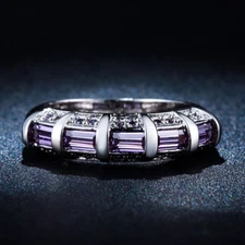 4Ct Lab-Created Purple Amethyst Gatsby Wedding Ring Band 14K White Gold Plated