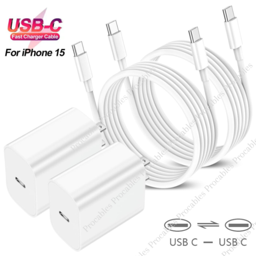 2 x bloc chargeur rapide PD 20W USB C vers USB C câble pour iPhone 15 Pro Max 15 Plus - Photo 1/17