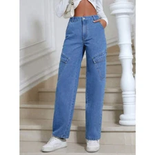 High Waist Straight Leg Jeans with Pockets