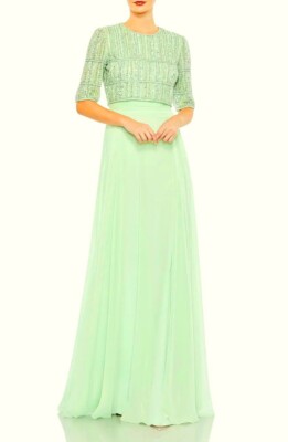mac duggal green beaded dress Green Scoop Neck Embellished Dress With Bow Detail main image 1