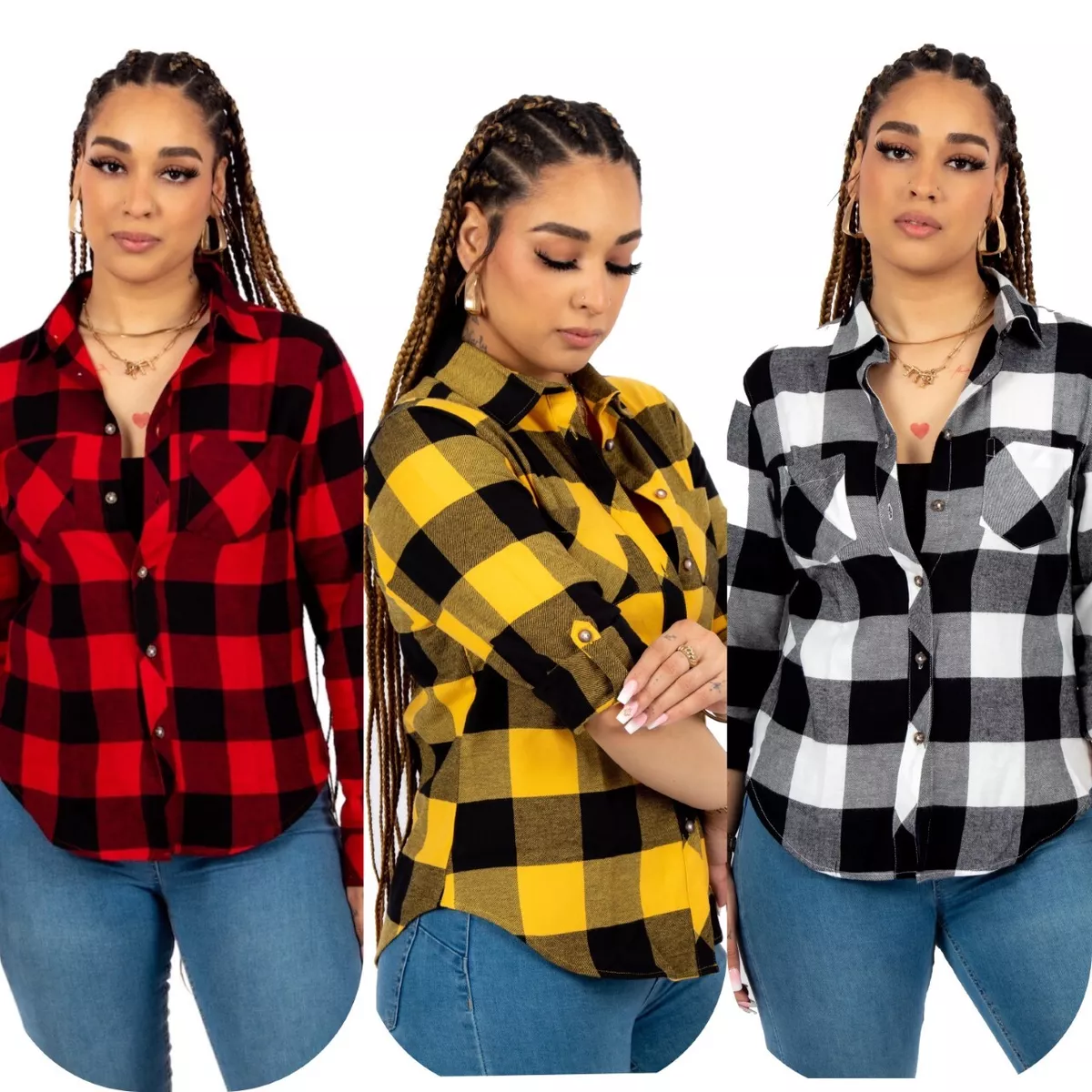 Women's Check Long Sleeve Lightweight Plaid Flannel Shirt Casual Blouse  Tops UK