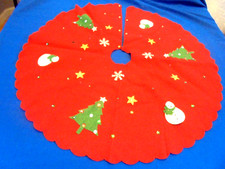 Vintage Felt Christmas Tree Skirt Applique Snowmen  Christmas Trees Sequins 31"