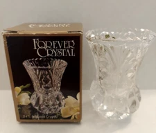Diamond Cut Bud Vase with Fluted Sawtooth Edge 4" Tall Forever Crystal