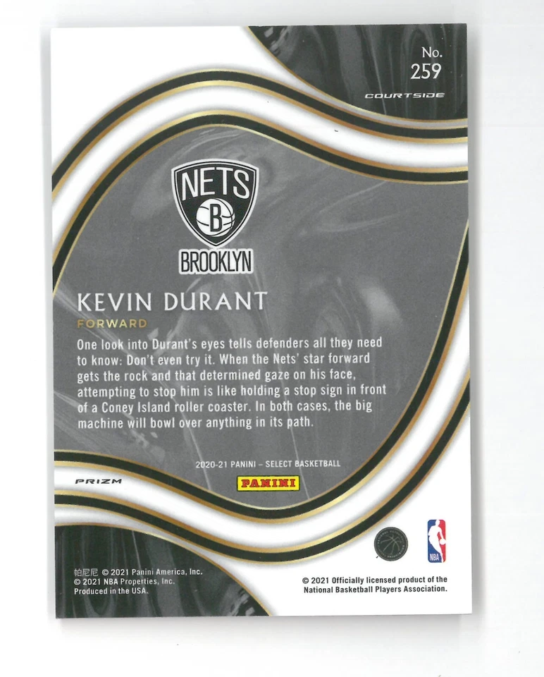 2020-21 Panini Select KEVIN DURANT #259 ~ Cosmic Prizm - Image 2 of 2