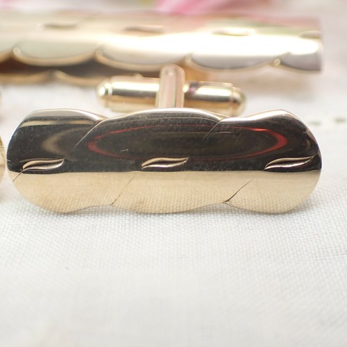Vintage Gold Plated Serpentine Chain Pattern Cuff Links Tie Bar Set - Picture 4 of 6
