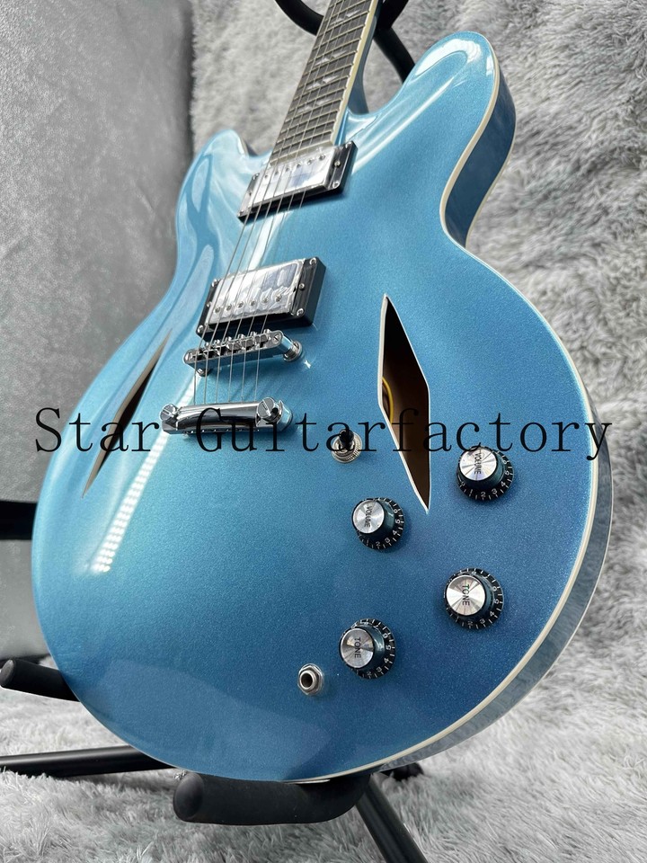 Semi Hollow DG335 Blue Electric Guitar HH Pickups Fixed Bridge Chrome