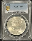 1923-P  PEACE DOLLAR GRADED BY PCGS MS 64