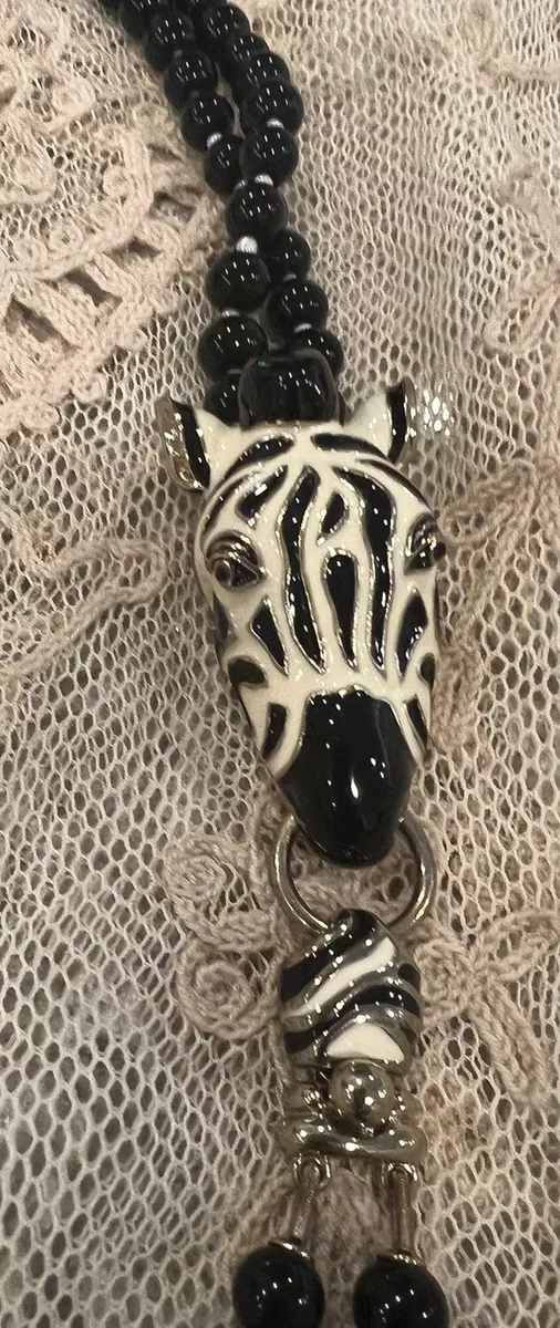 Ciner Necklace Zebra Enamel Paint Black Beaded Necklace eBay
