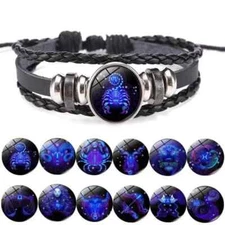 12 Zodiac Sign Luminous Bracelet for Men & Women - Vintage Multilayer Leather