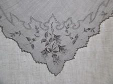 19th Century Embroidered Linen Handkerchief