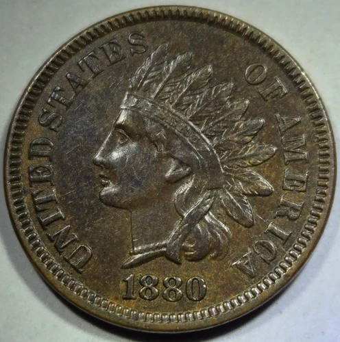 1880 Indian Head Penny Lightly Circulated BN - Good Looking Antique Coin