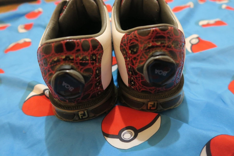 Туфли для гольфа FootJoy DryJoys Tour Croc Opti Flex 2 белые красные мужские ширина 9,5 шнурок боа - Изображение 4 из 4