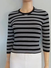 NWOT PRADA Black/White Striped Logo Embroidered Pullover Sweater 38/US 2 1,290