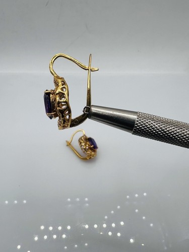 14kt Gold Amethyst With Diamonds Earrings - Picture 4 of 5