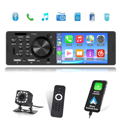 Apple Carplay Android Auto 1DIN 4'' Autoradio Bluetooth FM USB AUX MP5 Player Kam