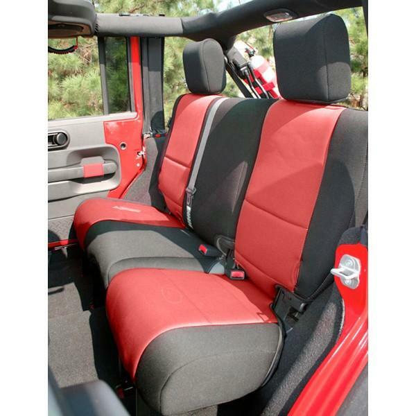 Housse de siège arrière en néoprène noir et rouge pour Jeep Wrangler JK 2007-2018