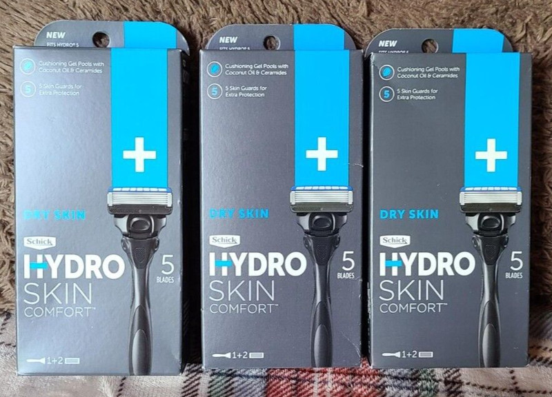 3 new packages Men's Schick Hydro 5 Dry Skin Comfort razors, Free Shipping