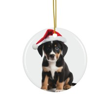 Hanging Ceramic Christmas Tree Ornament - Entlebucher Mountain Dog Puppy Design