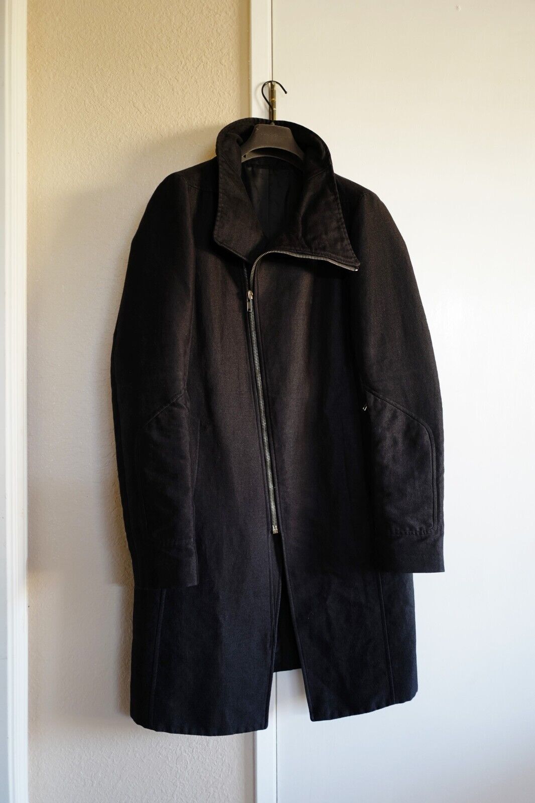 Rare Rick Owens FW09 'Crust' Tubeway Long Coat Size S Black Ramie Cotton