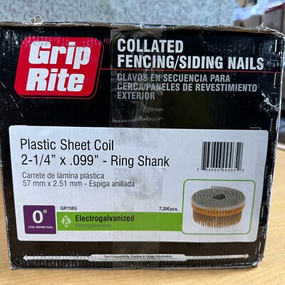 Grip Rite Collated Fencing/Siding Nails Plastic Sheet Coil 2-1/4 x .099 #GR158G