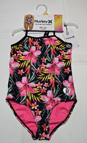 HURLEY Girls One piece Floral/Hyper Pink, UPF 50+ Swimsuit Size 5/6