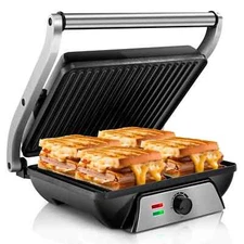 3-in-1 Electric Panini Grill Non-Stick Plates 180° Open Floating Hinge