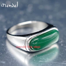 MENDEL Mens Womens Green Jade Stone Band Ring Men Size 6 7 8 9 10 11 12 13-15