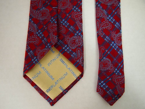 XMI Platinum Mens Necktie Tie Red Blue Hot Paisley Checkered Silk 61" Long - Picture 4 of 5