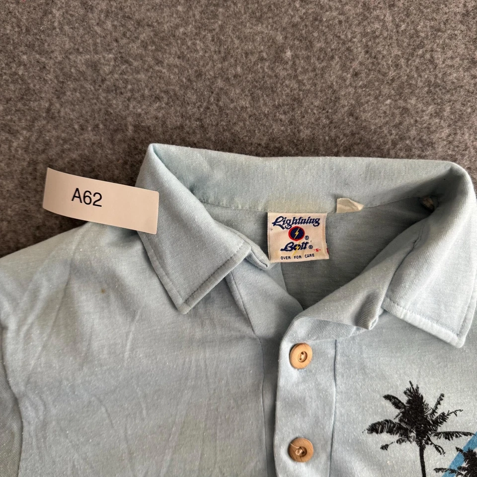 Винтажная рубашка-поло Lightning Bolt Surf пляжная сцена деревянные пуговицы маленький размер - Изображение 3 из 4