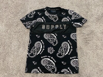 Supply and Demand T shirt Mens Small Graphic Paisley Black Short Sleeve
