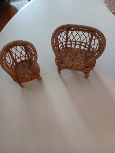 Vintage Barbie Size Natural Wicker Sofa and Chair Set (2 pc) - Picture 1 of 14