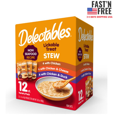 Hartz Delectables Stew Non-Seafood Lickable Wet Cat Treats Variety Pack, 12 Ct
