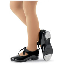 Capezio Jr. Tyette N625C Girl's Black Patent Leather Tap Shoes Tele-Tone Size 10