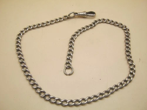 Antique Sterling Silver Albert Chain With Dog Clip & Links Lion Passant Marked