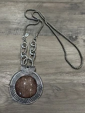 alisha d necklace Silver Tone With Large Brown Pendant