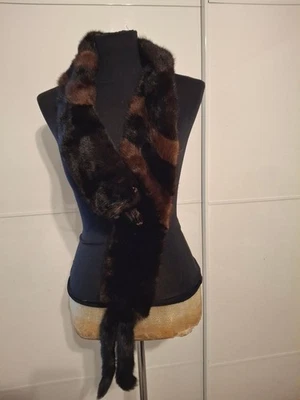 Mantón envolvente bufanda cuello estola piel visón real marrón vintage para abrigo pañuelo de piel - Imagen 1 de 4