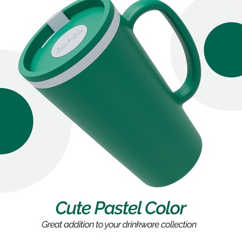 Cone 16oz Insulated Travel Mug with Handle, Double Wall, Slide-Closure Lid, B... - Picture 4 of 7