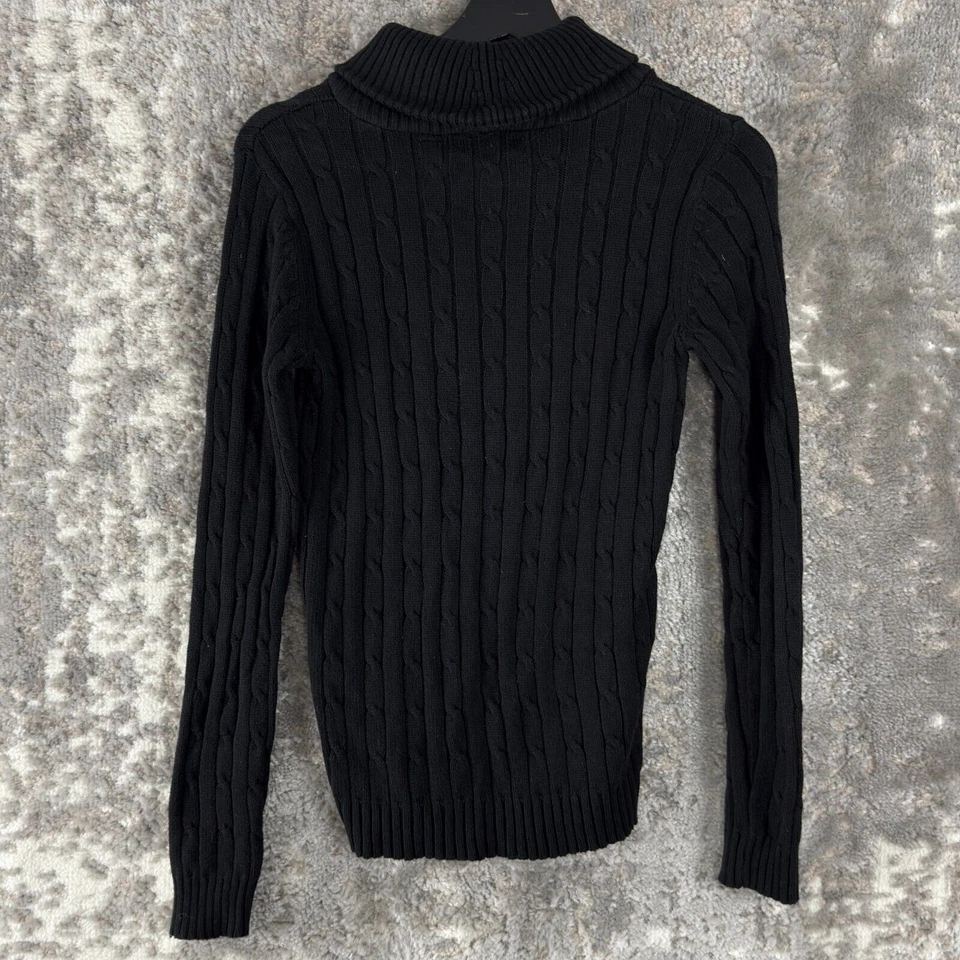 Suéter Liz Claiborne Liz & Co Talla S Tejido con Cable Acanalado Cuello Simulado Negro Foto 3 de 4