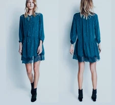 Zadig & Voltaire Riche Jac Deluxe 100% Silk Jacquard Mini Dress Blue Size S EUC