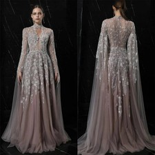 Modest High Collar Cape Sleeve Evening Dress A-line Prom Gown Floor Length-