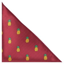 Pineapple Burgundy Red Herringbone Embroidered Pocket Square, Handkerchief