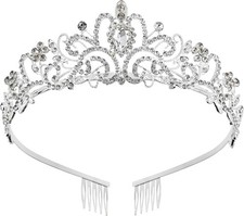 Princess Crown for Women, Crystal Queen Tiaras Girls A -Silver 1 Pcs